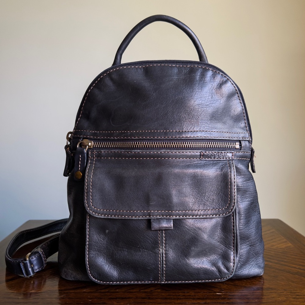 Vintage Mini Leather Backpack, Small Black Genuine Leather Backpack Purse - Picture 3 of 15